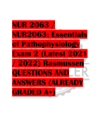 NUR 2063 /  NUR2063: Essentials  of Pathophysiology  Exam 2 (Latest 2021  / 2022) Rasmussen QUESTIONS AND  ANSWERS (ALREADY  GRADED A+)