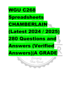 WGU C268  Spreadsheets CHAMBERLAIN  (Latest 2024 / 2025)  280 Questions and  Answers (Verified  Answers)|A GRADE
