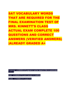 SAT VOCABULARY WORDS  THAT ARE REQUIRED FOR THE  FINAL EXAMINATION TEST OF  MRS. KINNETT'S CLASS ACTUAL EXAM COMPLETE 100 QUESTIONS AND CORRECT  ANSWERS (VERIFIED ANSWERS)  |ALREADY GRADED A+