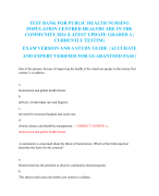 TEST BANK FOR PUBLIC HEALTH NURSING  POPULATION CENTRED HEALTHCARE IN THE  COMMUNITY 2024 |LATEST UPDATE GRADED A |  CURRENTLY TESTING EXAM VERSION AND A STUDY GUIDE | ACCURATE AND EXPERT VERIFIED FOR GUARANTEED PASS |