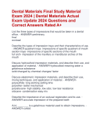 Dental Materials Final Study Material Exam 2024 | Dental Materials Actual  Exam Update 2024 Questions and  Correct Answers Rated A+ | Dental Materials Final Study Material Exam 2024 | Dental Materials Actual  Exam Update 2024 Questions and  Correct Answers Rated A+ | Verified  Dental Materials Exam 2024  Quiz with Accurate Solutions Aranking Allpass