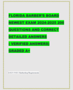 FLORIDA BARBER’S BOARD NEWEST EXAM 2024-2025 200 QUESTIONS AND CORRECT DETAILED ANSWERS ( VERIFIED ANSWERS) GRADED A+ 