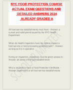 NYC FOOD PROTECTION COURSE  ACTUAL EXAM QUESTIONS AND DETAILED ANSWERS 2024 ALREADY GRADED A