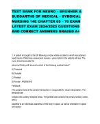 TEST BANK FOR NEURO – BRUNNER &  SUDDARTHS OF MEDICAL – SYRGICAL  NURSING 14E CHAPTER 65 – 70 EXAM  LATEST EXAM 2024/2025 QUESTIONS  AND CORRECT ANSWERS GRADED A+
