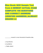 Blue Book: NCE Sample Test  Form A NEWEST ACTUAL EXAM  COMPLETE 168 QUESTIONS  AND CORRECT ANSWERS  (VERIFIED ANSWERS) |ALREADY  GRADED A+
