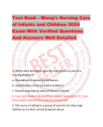 Test Bank - Wong's Nursing Care  of Infants and Children 2024  Exam With Verified Questions  And Answers Well Detailed