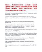 Texas Jurisprudence Actual Exam Update 2024 | Texas Jurisprudence Exam  Latest Update 2024 Questions and  Correct Answers Rated A+ | Verified Texas Jurisprudence Exam 2024 Quiz with Accurate Solutions Aranking Allpass 