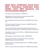Smart Serve Certification Actual Exam  2024 | Smartserve Certification Exam  Update Latest 2024 Questions and  Correct Answers Rated A+ | Verified Smart Serve Certification Exam 2024  Quiz with Accurate Solutions Aranking Allpass