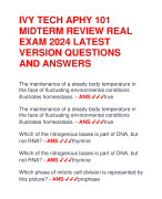 IVY TECH APHY 101  MIDTERM REVIEW REAL  EXAM 2024 LATEST  VERSION QUESTIONS  AND ANSWERS
