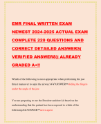EMR FINAL WRITTEN EXAM NEWEST 2024-2025 ACTUAL EXAM COMPLETE 220 QUESTIONS AND CORRECT DETAILED ANSWERS( VERIFIED ANSWERS)| ALREADY GRADED A+
