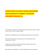 ECOSYSTEM ECOLOGY EXAM QUESTIONS  2024/2025WITH CORRECT DETAILED  ANSWERS GRADED A+.