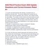 AHA PALS Practice Exam 2024 Update  Questions and Correct Answers Rated  A+ | Verified PALS AHA Practice Exam 2024 Quiz with Accurate Solutions Aranking Allpass