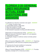 FLORIDA 2-20 GENERAL  LINES INSURANCE  ACTUAL EXAM  QUESTIONS AND  ANSWERS