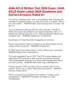 AHA ACLS Written Test 2024 Exam | AHA  ACLS Exam Latest 2024 Questions and  Correct Answers Rated A+ | Verified AHA ACLS  Exam 2024 Quiz with  Accurate Solutions Aranking Allpass