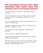 FBLA Advertising Test Exam 2024 | FBLA  Advertising Exam Update Latest 2024  Questions and Correct Answers Rated A+ | Verified FBLA Advertising Actual Exam 2024 Quiz with Accurate Solutions Aranking Allpass