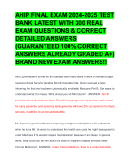 AHIP FINAL EXAM 2024-2025 TEST BANK LATEST WITH 300 REAL EXAM QUESTIONS & CORRECT DETAILED ANSWERS (GUARANTEED 100% CORRECT ANSWERS ALREADY GRADED A+) BRAND NEW EXAM ANSWERS!!