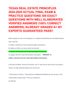 TEXAS REAL ESTATE PRINCIPLES 2024-2025 ACTUAL FINAL EXAM & PRACTICE QUESTIONS 300 EXACT QUESTIONS WITH WELL ELABORATED VERIFIED ANSWERS (100% CORRECT ANSWERS) /ALREADY GRADED A+ BY EXPERTS GUARANTEED PASS!!