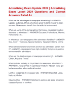 Advertising Exam Update 2024 | Advertising  Exam Latest 2024 Questions and Correct  Answers Rated A+ | Verified Advertising Exam Update 2024 Quiz with Accurate Solutions Aranking Allpass