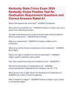 Kentucky State Civics Exam 2024  Kentucky Civics Practice Test for  Graduation Requirement Questions and  Correct Answers Rated A+ | Verified Kentucky State Civics Exam 2024  Quiz with Accurate Solutions Aranking and pass