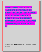 AMERICAN ALLIED HEALTH  NATIONAL CERTIFICATION  &REGISTRATION TEST NEWEST  ACTUAL EXAM COMPLETE  QUE