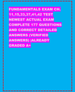 FUNDAMENTALS EXAM CH.  11,15,33,37,41,42 TEST  NEWEST ACTUAL EXAM  COMPLETE 177 QUESTIONS  AND CORRE