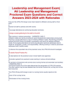 Leadership and Management Exam| Ati Leadership and Management  Proctored Exam Questions and Correct  Answers 2024