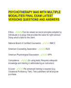 PSYCHOTHERAPY 6645 WITH MULTIPLE  MODALITIES FINAL EXAM LATEST  VERSIONS QUESTIONS AND ANSWERS