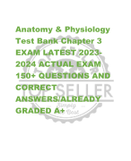 Anatomy & Physiology  Test Bank Chapter 3 EXAM LATEST 2023- 2024 ACTUAL EXAM  150+ QUESTIONS AND  CO