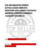 CNA Headmaster NEWEST  ACTUAL EXAM COMPLETE  QUESTIONS AND CORRECT DETAILED  ANSWERS (VERIFIED ANSWERS)  |ALREADY GRADED A+ 