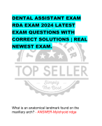 DENTAL ASSISTANT EXAM  RDA EXAM 2024 LATEST  EXAM QUESTIONS WITH  CORRECT SOLUTIONS | REAL  NEWEST E