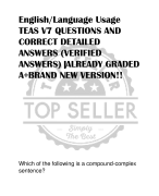English/Language Usage  TEAS V7 QUESTIONS AND  CORRECT DETAILED  ANSWERS (VERIFIED  ANSWERS) |ALREADY GRADED  A+BRAND NEW VERSION!!