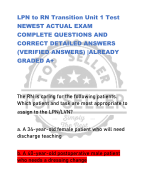 LPN to RN Transition Unit 1 Test NEWEST ACTUAL EXAM  COMPLETE QUESTIONS AND  CORRECT DETAILED ANSWERS  (VERIFIED ANSWERS) |ALREADY  GRADED A+