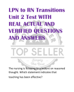 LPN to RN Transitions  Unit 2 Test WITH  REAL ACTUAL AND  VERIFIED QUESTIONS  AND ANSWERS