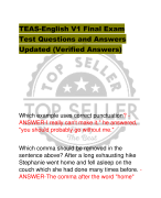 TEAS-English V1 Final Exam  Test Questions and Answers  Updated (Verified Answers)