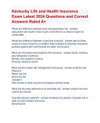 Kentucky Life and Health Insurance Exam Latest 2024 Questions and Correct  Answers Rated A+ | Certif