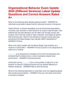 Organizational Behavior Exam Update 2024 (Different Versions) Latest Update  Questions and Correct Answers Rated  A+ | Certified Organizational Behavior Exam 2024 Quiz with Accurate Solutions Aranking Allpass