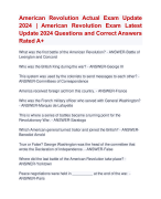 American Revolution Actual Exam Update  2024 | American Revolution Exam Latest  Update 2024 Questions and Correct Answers  Rated A+ | Certified American Revolution  Exam 2024  Quiz with Accurate Solutions Aranking Allpass