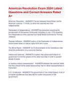 American Revolution Exam 2024 Latest  Questions and Correct Answers Rated  A+ | Certified American Revolution Exam 2024 Quiz with Accurate Solutions Aranking with Accurate Solutions Aranking Allpass
