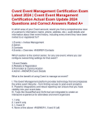 Cvent Event Management Certification Exam Latest 2024 | Cvent Event Management  Certification Actual Exam Update 2024 Questions and Correct Answers Rated A+ | Certified Cvent Event Management Certification Exam 2024 Quiz with Accurate Solutions Aranking Allpass