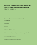MICHIGAN LIFE INSURANCE STATE EXAM LATEST  2024-2025 QUESTIONS AND ANSWERS WELL  VERIFIED GRADED A+