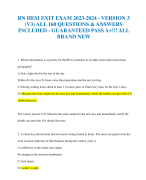 RN HESI EXIT EXAM 2023-2024 - VERSION 3  (V3) ALL 160 QUESTIONS & ANSWERS  INCLUDED - GUARANTEED PAS