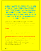 OHSAA BASEBALL RULES EXAM 2024  WITH ACTUAL CORRECT QUESTIONS  AND VERIFIED DETAILED ANSWERS  |FREQUENTLY TESTED QUESTIONS  AND SOLUTIONS |ALREADY GRADED  A+|BRAND NEW!!|GUARANTEED PASS  |LATEST UPDATE