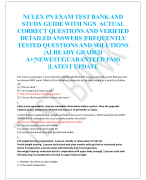 NCLEX PN EXAM TEST BANK AND  STUDY GUIDE WITH NGN ACTUAL  CORRECT QUESTIONS AND VERIFIED  DETAILED ANSWERS |FREQUENTLY  TESTED QUESTIONS AND SOLUTIONS  |ALREADY GRADED  A+|NEWEST|GUARANTEED PASS  |LATEST UPDATE