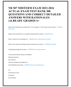 NR 507 MIDTERM EXAM 2023-2024  ACTUAL EXAM TEST BANK 300  QUESTIONS AND CORRECT DETAILED  ANSWERS WITH RATIONALES  |ALREADY GRADED A+