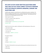 NYS EMT-B STATE EXAM WRITTEN QUESTIONS BANK  2023-2024 ACTUAL EXAM CORRECT DETAILED ANSWERS  WITH RATIONALES (VERIFIED ANSWERS) |AGRADE 300  QUESTIONS AND  