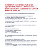 Indiana Life Insurance Actual Exam Update 2024 | Indiana Life Insurance  Exam Latest 2024 Questions and Correct  Answers Rated A+ | Certified Indiana Life Insurance Exam 2024 Quiz with Accurate Solutions Aranking Allpass