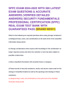 SFPC EXAM 2024-2025 WITH 300 LATEST EXAM QUESTIONS & ACCURATE ANSWERS (VERIFIED DETAILED ANSWERS) SECURITY FUNDAMENTALS PROFESSIONAL CERTIFICATION (SFPC) REAL EXAM TEST BANK WITH GUARANTEED PASS (BRAND NEW!!)