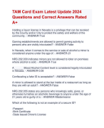 TAM Card Exam Latest Update 2024  Questions and Correct Answers Rated  A+ | Certified TAM Card Exam Latest Update 2024  Quiz with Accurate Solutions Aranking Allpass