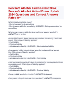 Servsafe Alcohol Exam Latest 2024 |  Servsafe Alcohol Actual Exam Update  2024 Questions and Correct Answers  Rated A+ | Verified Servsafe Alcohol ExamLatest 2024 Quiz with Accurate Solutions Aranking Allpass
