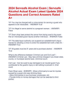 2024 Servsafe Alcohol Exam | Servsafe  Alcohol Actual Exam Latest Update 2024  Questions and Correct Answers Rated  A+ | Verified 2024 Servsafe Alcohol Exam  2024 Update Quiz with Accurate Solutions Aranking Allpass